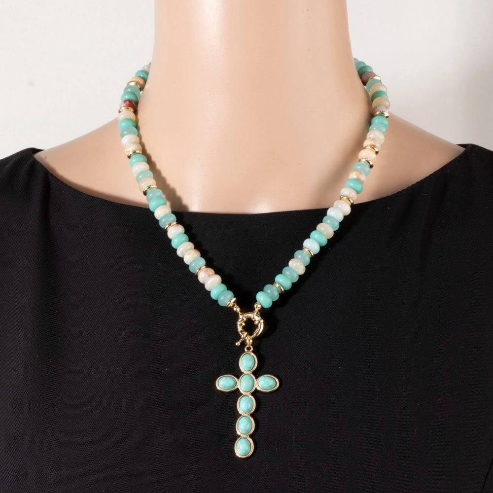 Grace Semi Precious Stone Cross Necklace