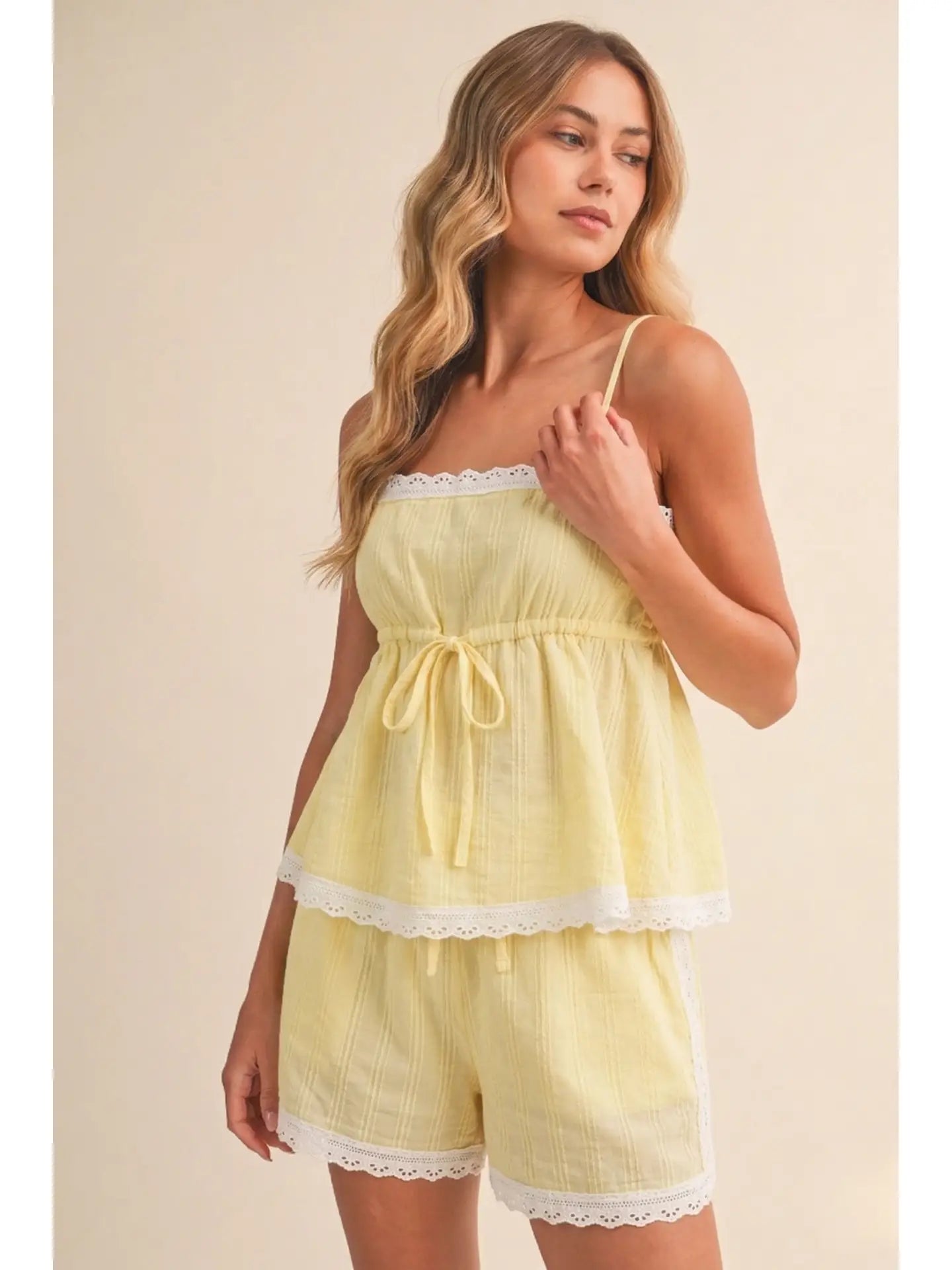 Eyelet Smocked Peplum Top and Shorts