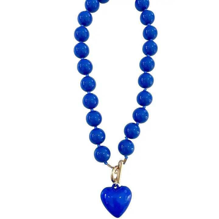 Theo Blue Beaded Necklace with Heart Charm