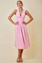 Maci Scalloped Button-Front Midi Dress