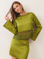 Shelby Satin Fringe Hem Top