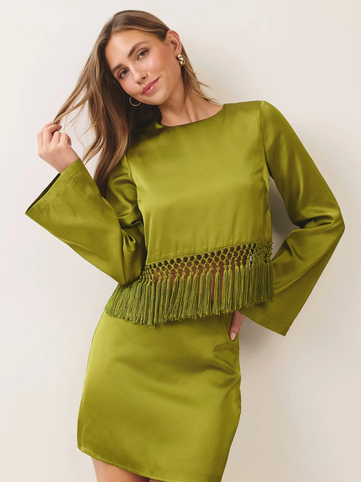 Shelby Satin Fringe Hem Top
