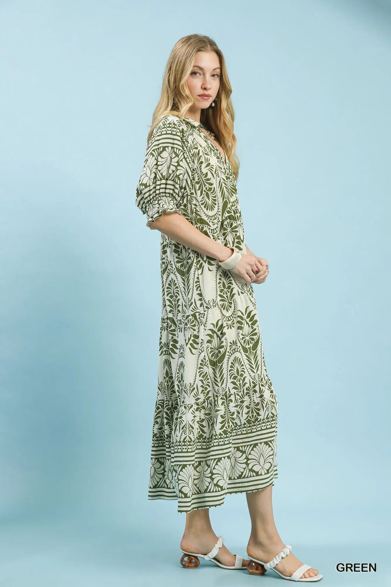 knee length dresses for ladies Umgee Tropical Back Cut Out Maxi Dress