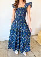 Flutter Sleeve Printed Midi Dress