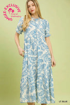 Lena Iris Print Tiered Midi Dress