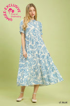 Lena Iris Print Tiered Midi Dress