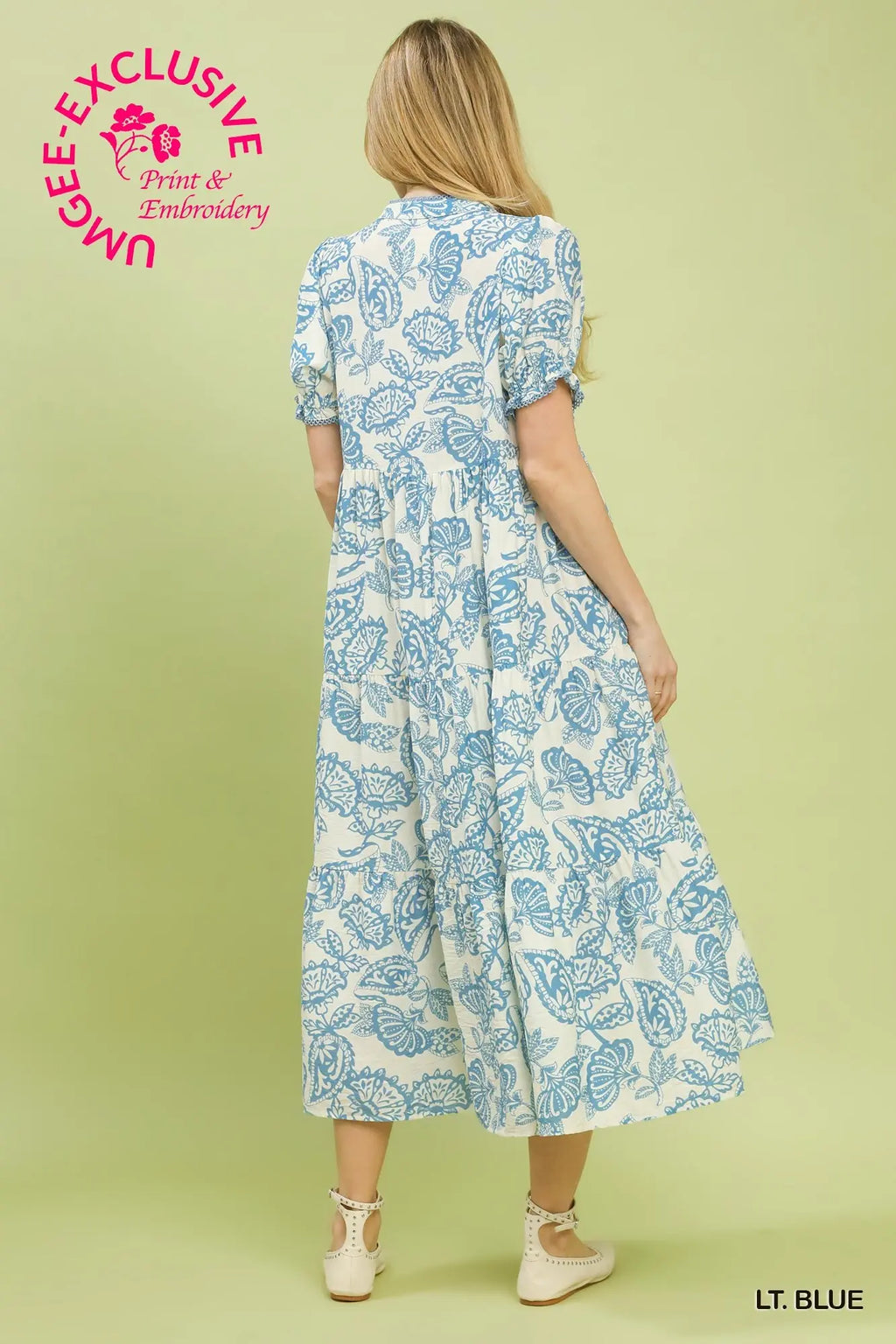 Lena Iris Print Tiered Midi Dress