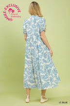 Lena Iris Print Tiered Midi Dress