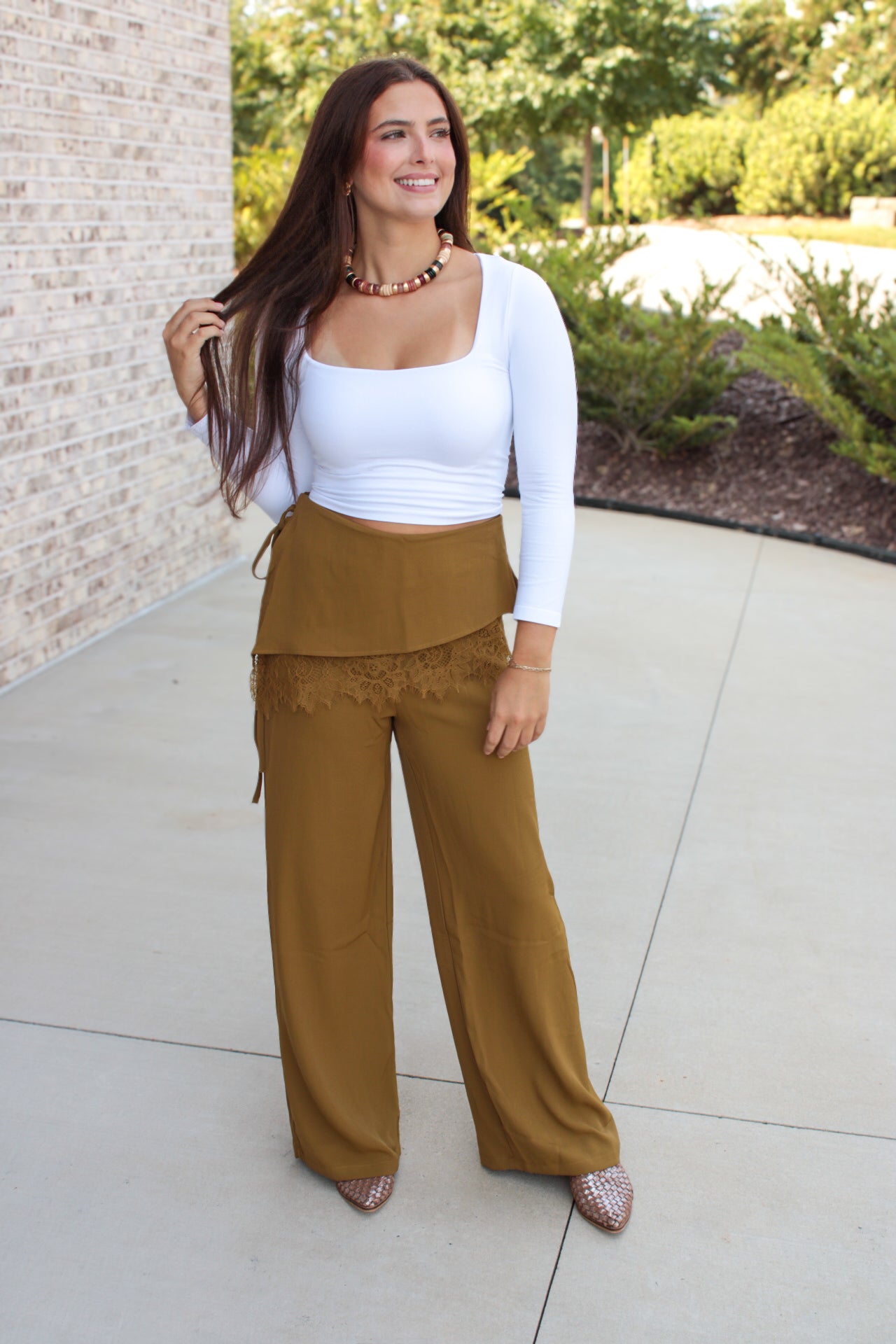 Olive Lace Detail Pants