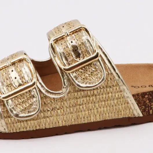 Womens Bamboo Double Buckle Strap Sandals