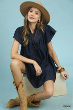 Desirae Washed Denim Smocked Mini Dress