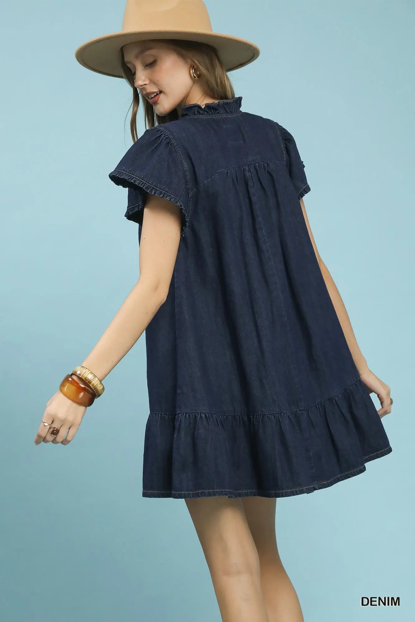 Desirae Washed Denim Smocked Mini Dress