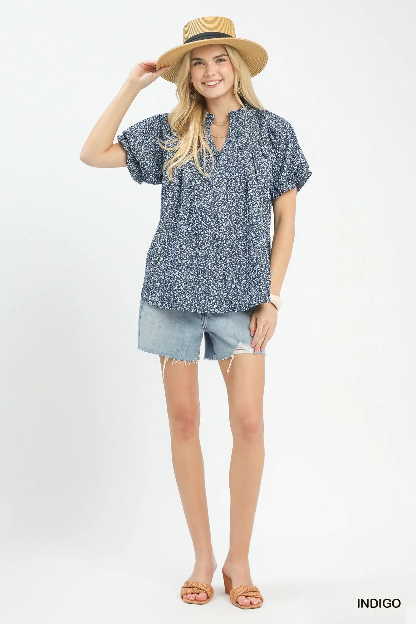 Cindy Bitty Flower Denim Blue Blouse