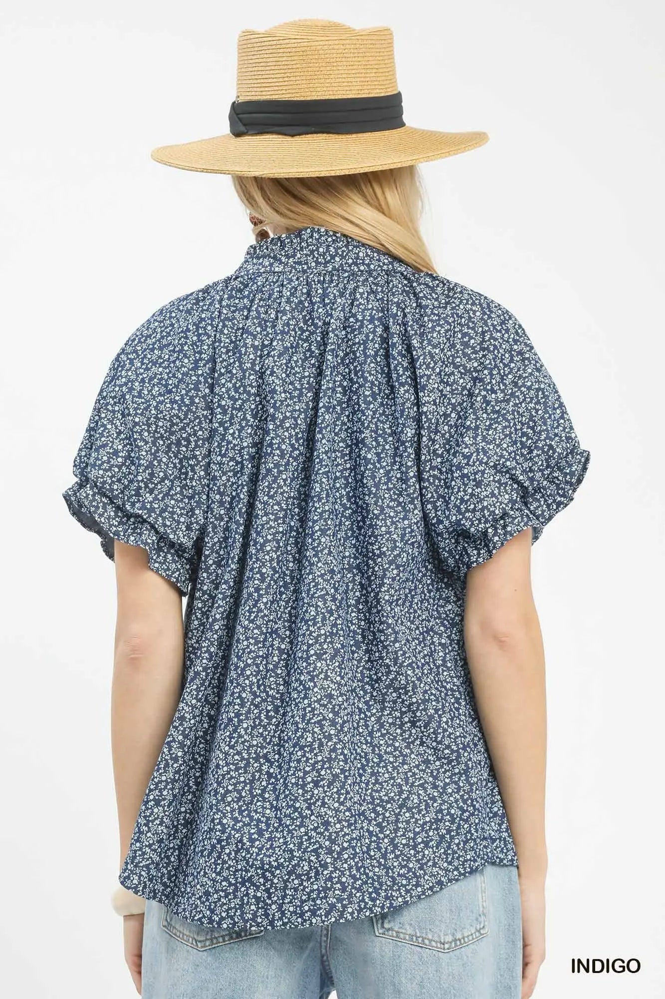 Cindy Bitty Flower Denim Blue Blouse