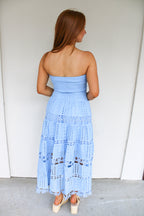 Seraphina Eyelet Tiered Tube Midi Dress