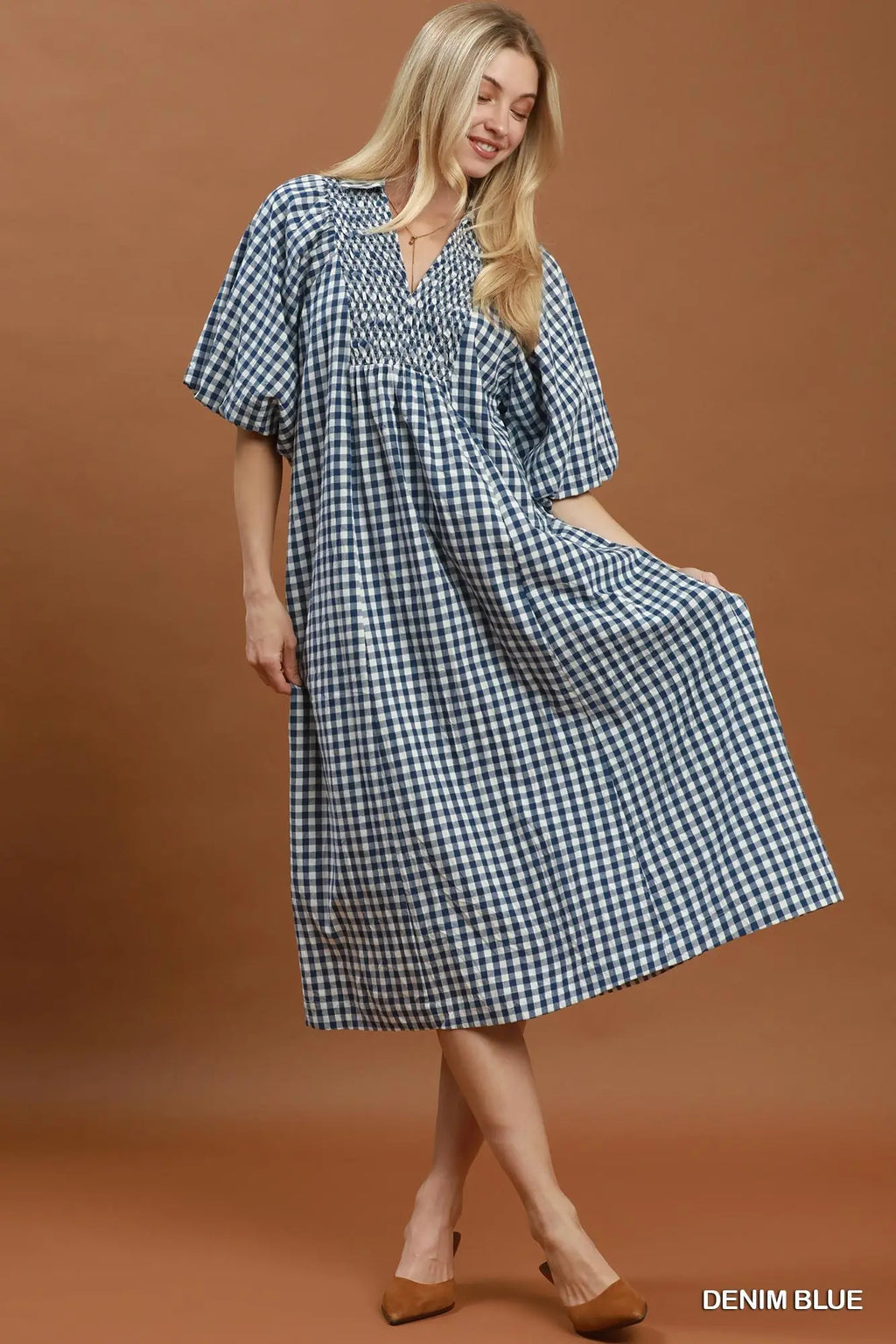 Puff Sleeve Plaid Midi Dress