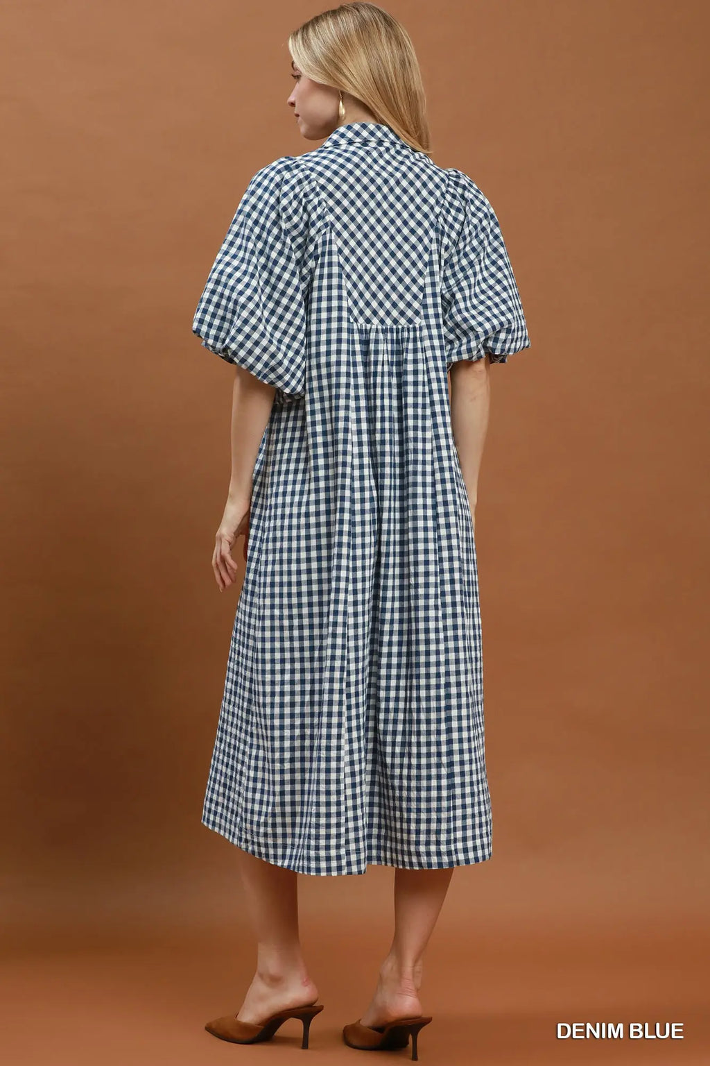 Puff Sleeve Plaid Midi Dress
