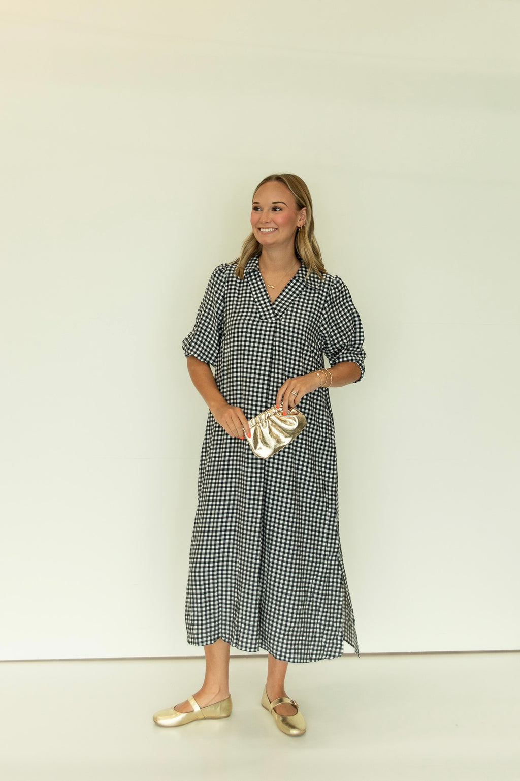 The Blakely Gingham Midi Dress in Black