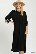 Rose Ruched Sleeve Midi Dress