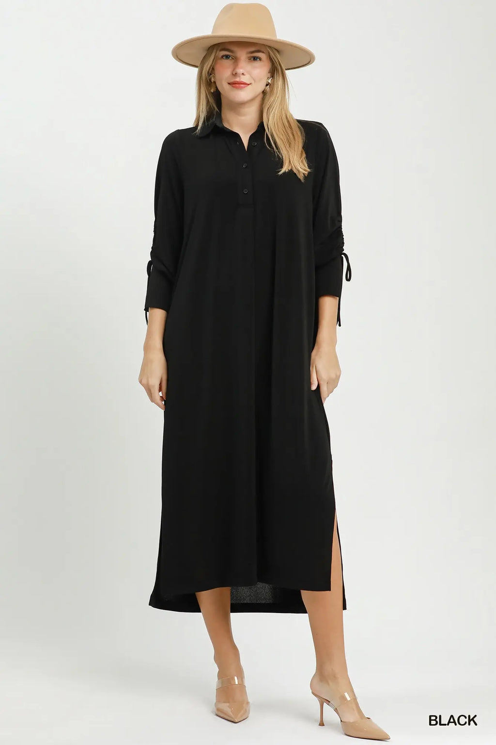 Rose Ruched Sleeve Midi Dress