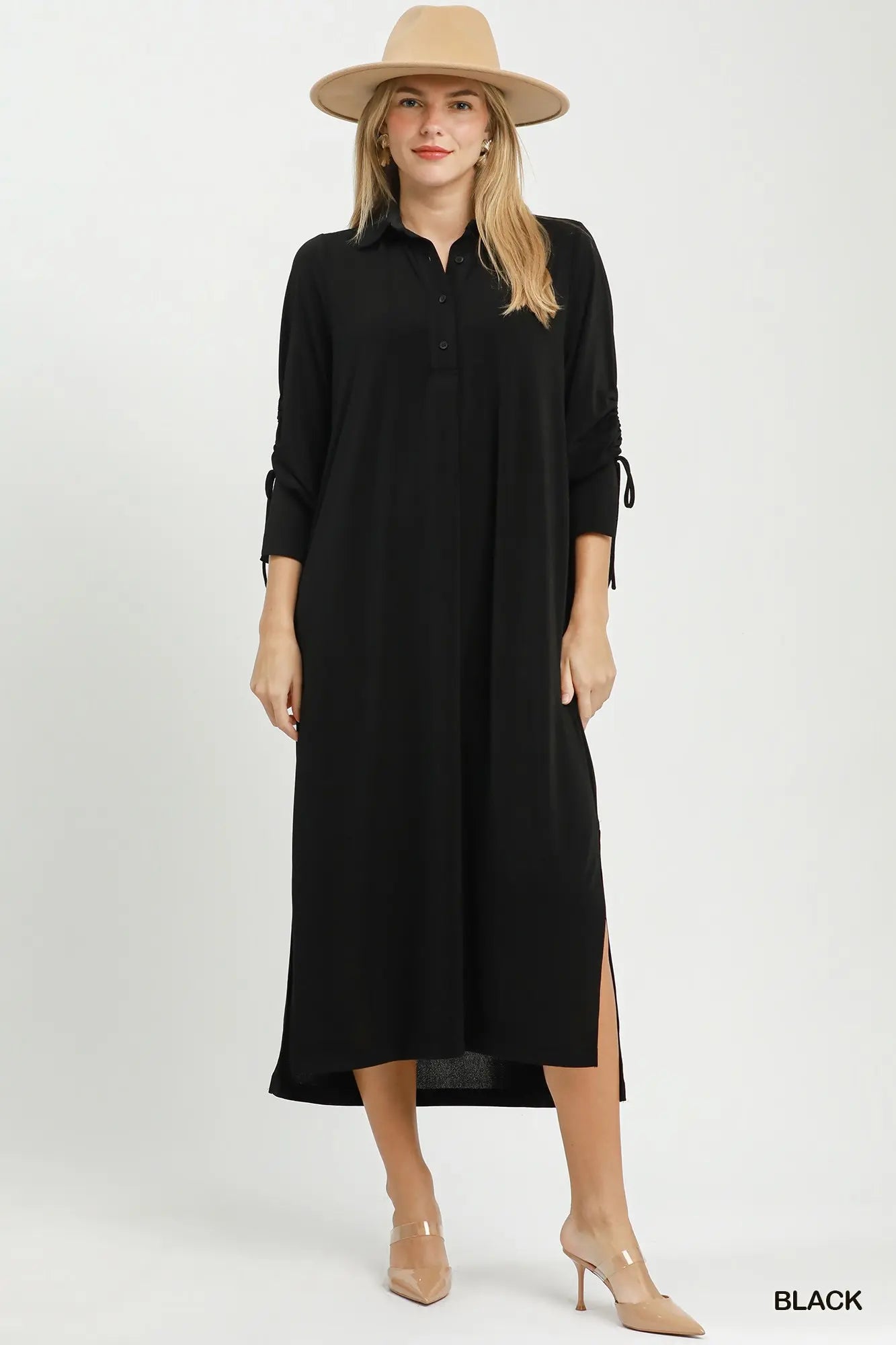Rose Ruched Sleeve Midi Dress