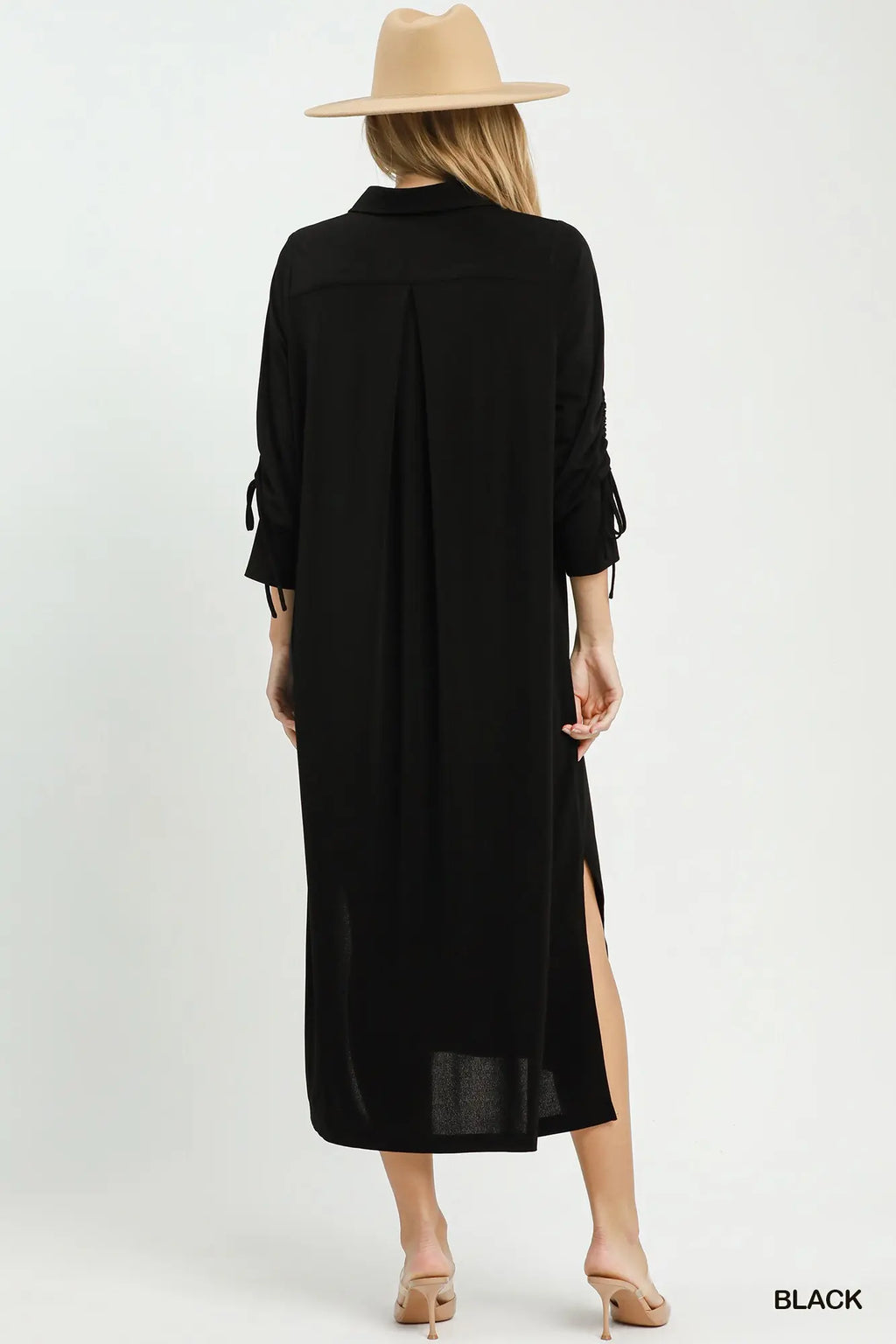 Rose Ruched Sleeve Midi Dress