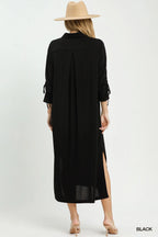 Rose Ruched Sleeve Midi Dress