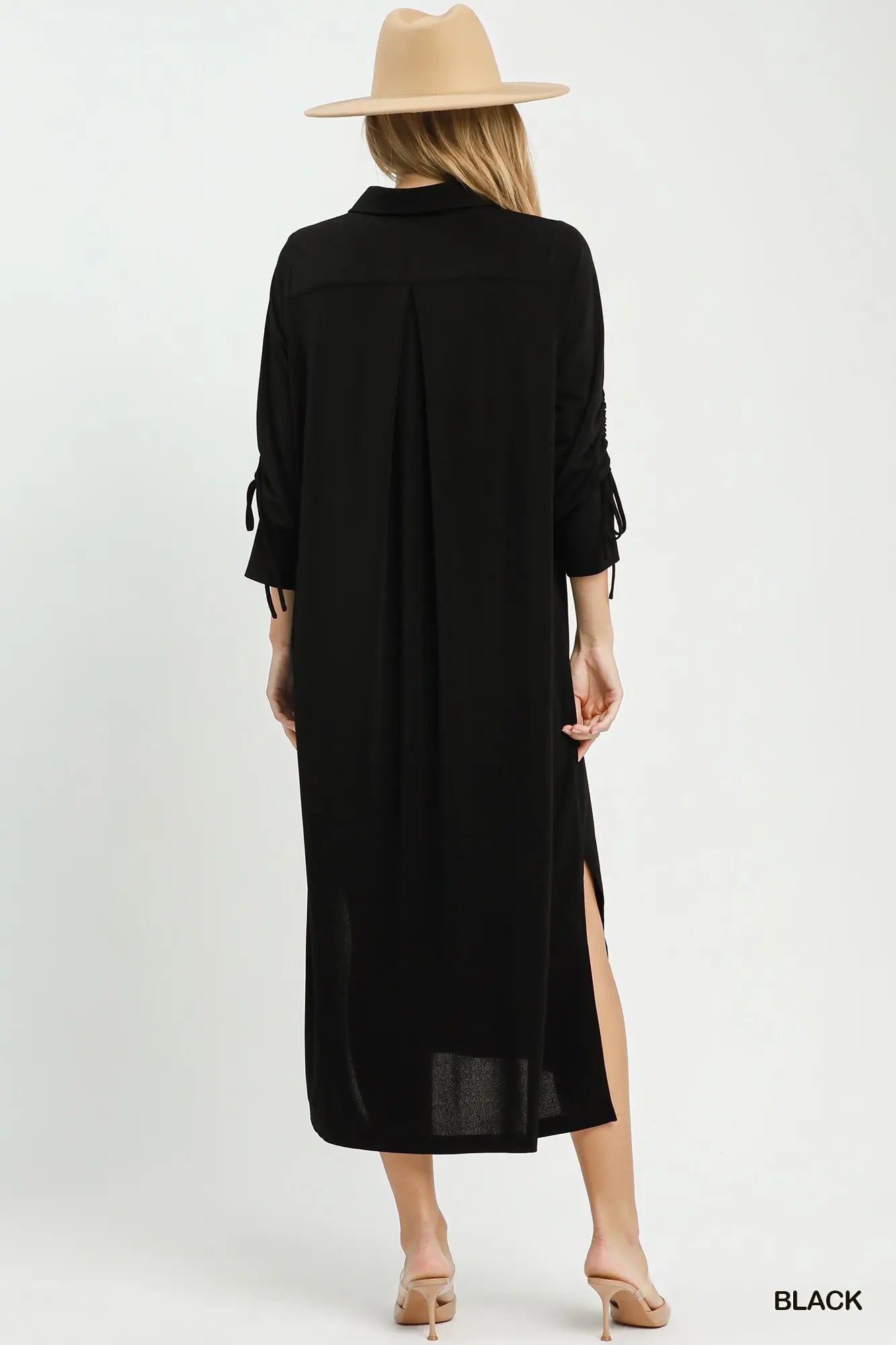 Rose Ruched Sleeve Midi Dress