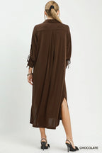 Rose Ruched Sleeve Midi Dress