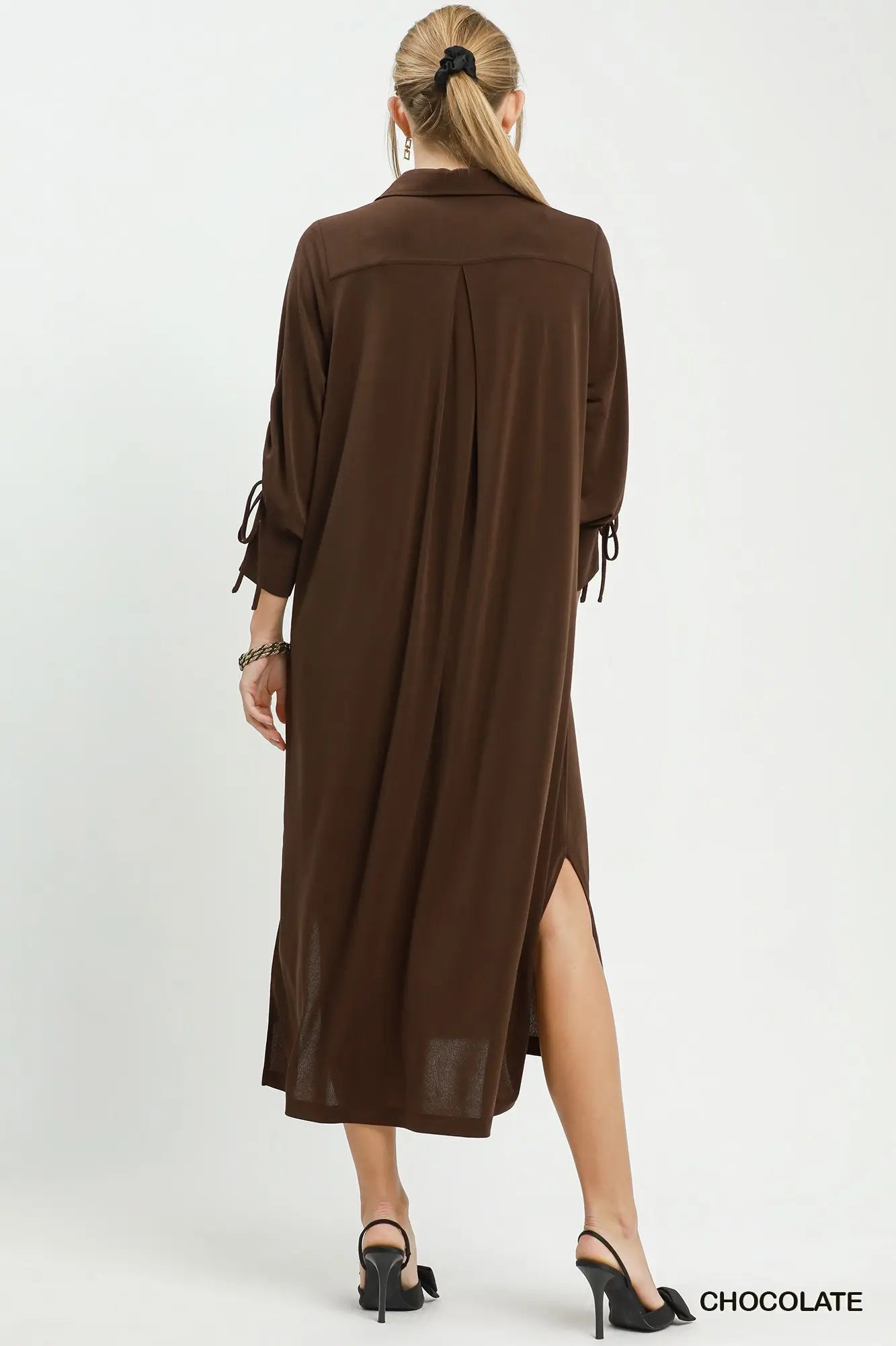 Rose Ruched Sleeve Midi Dress