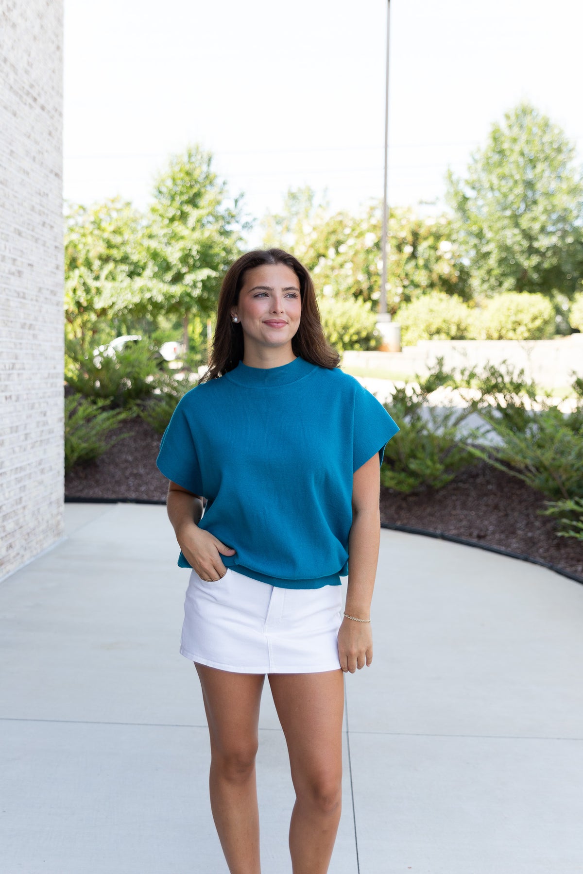 Marina Mock Neck Top in Teal
