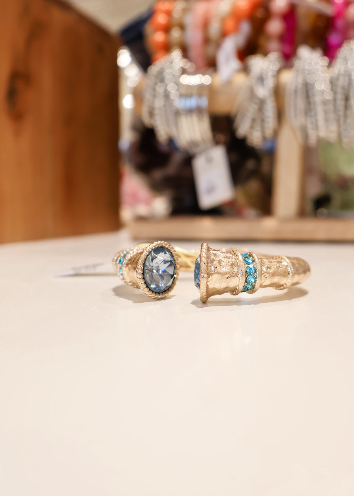 Mia Crystal End Hammered Hinge Bracelet