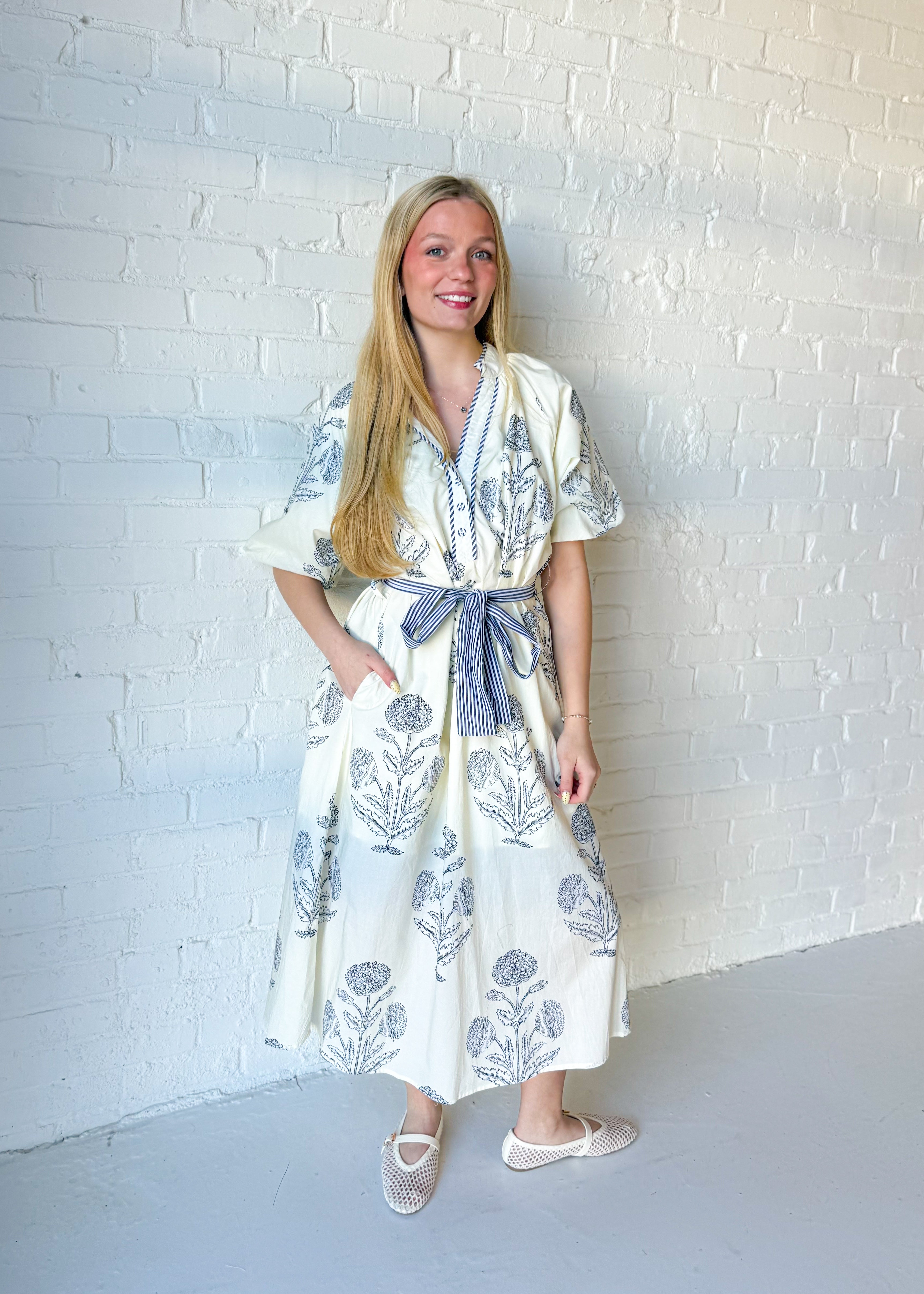 Luna Bloom Belted Midi Dress