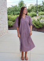 The Blakely Gingham Midi Dress in Red Brown