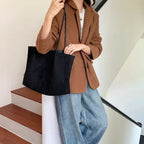 Suede-Like Microfiber Leather Tote with Pouch