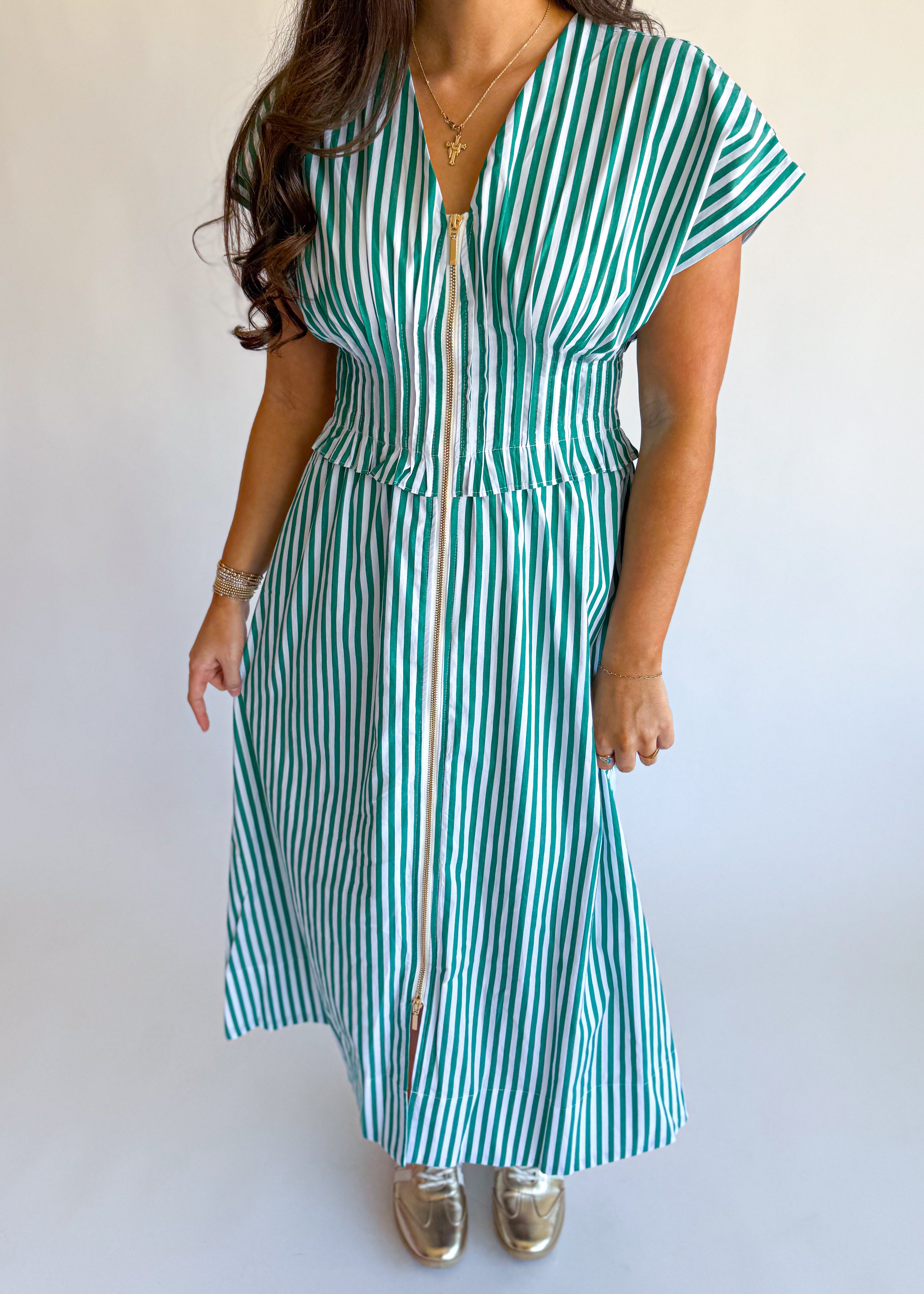 Stripe V Neck Midi Dress