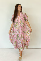 Eden Bloom Button Front Midi Dress in Light Pink