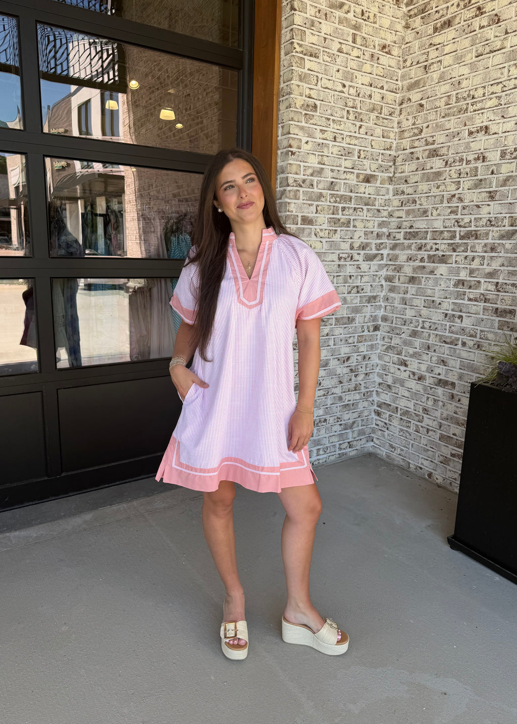 Maisie Striped Mixed V-Neck Mini Dress