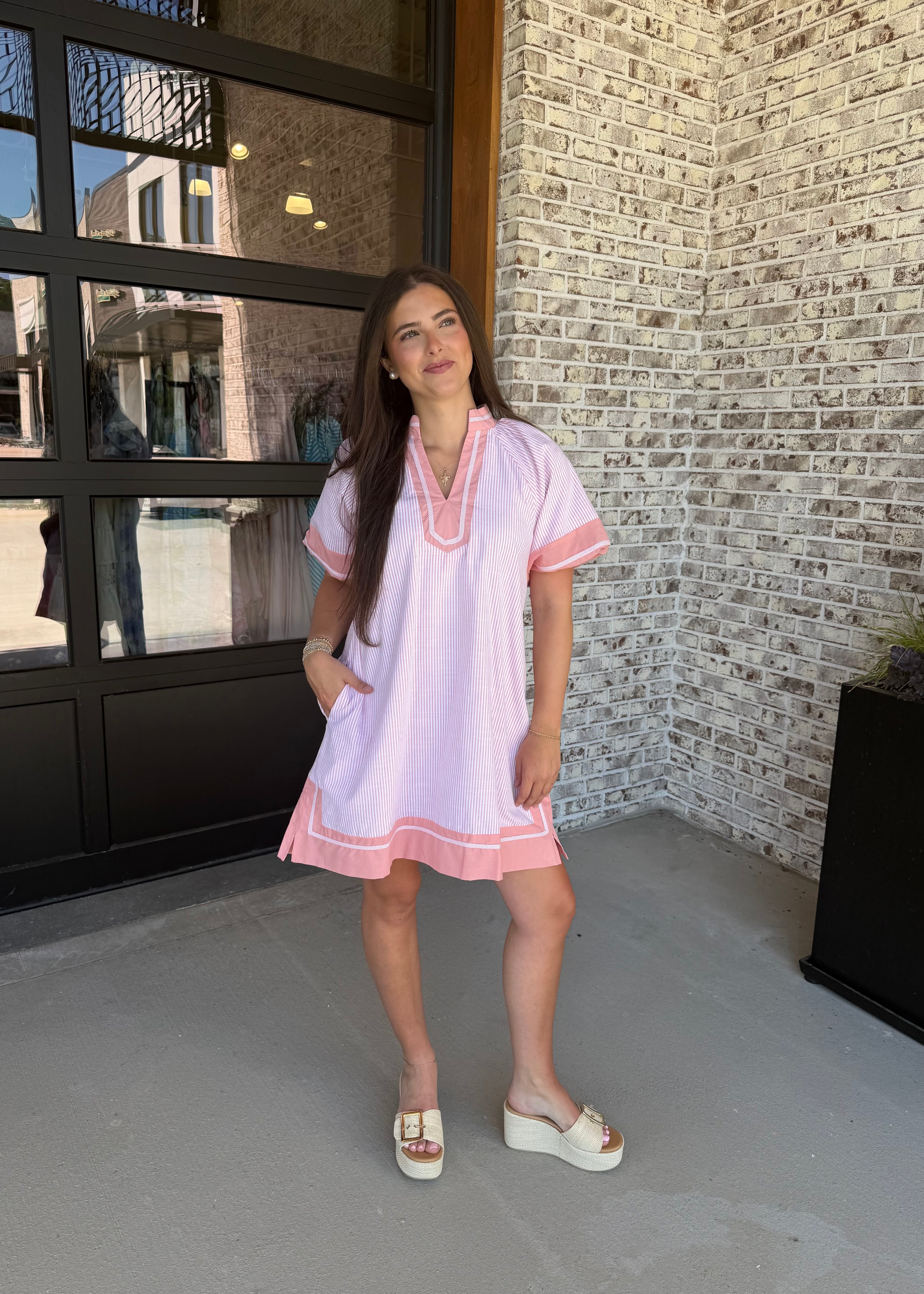 Maisie Striped Mixed V-Neck Mini Dress