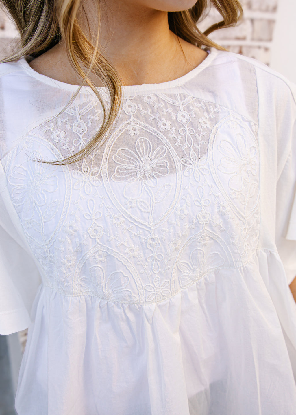 Embroidered Cotton Babydoll Blouse