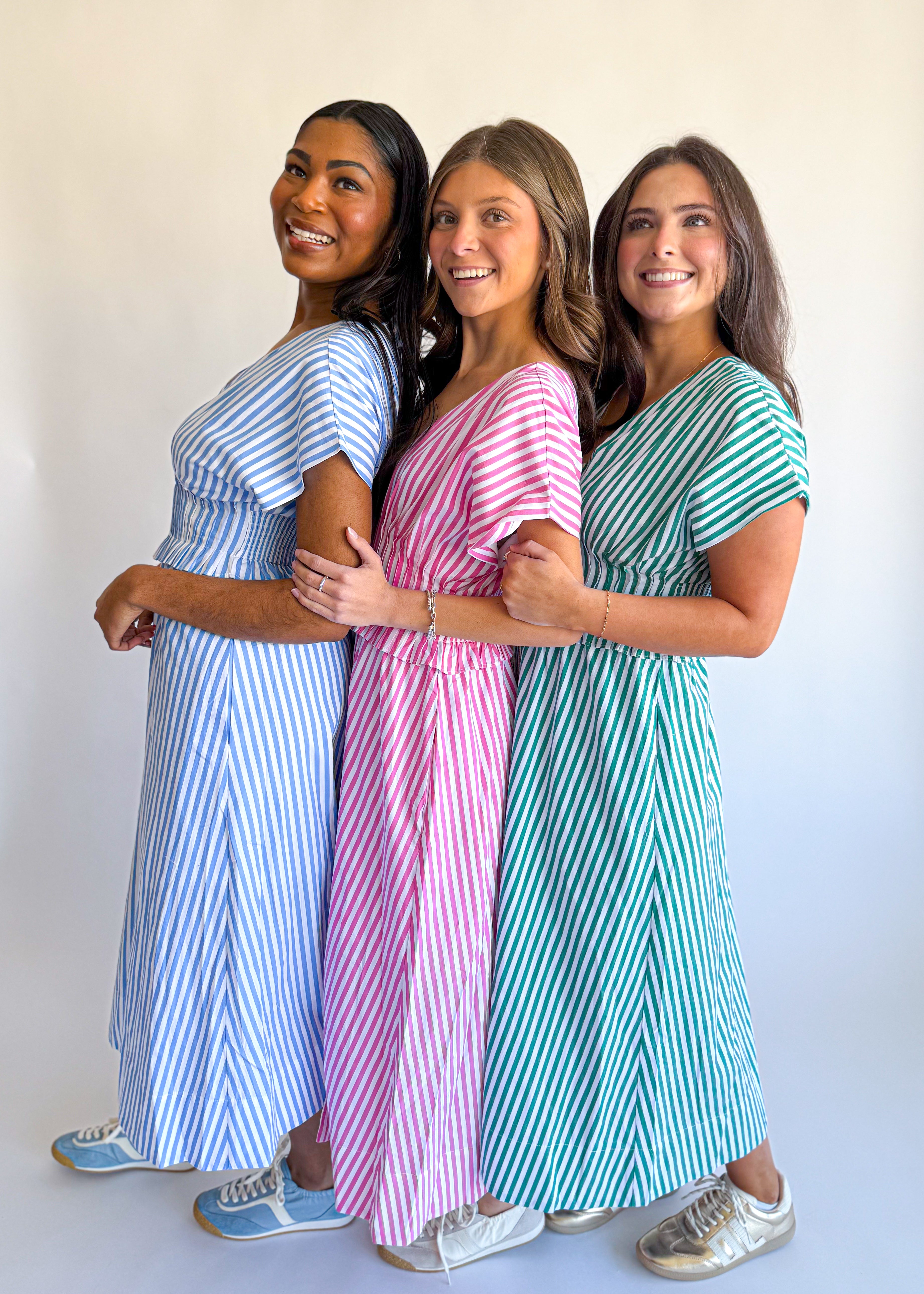 Stripe V Neck Midi Dress