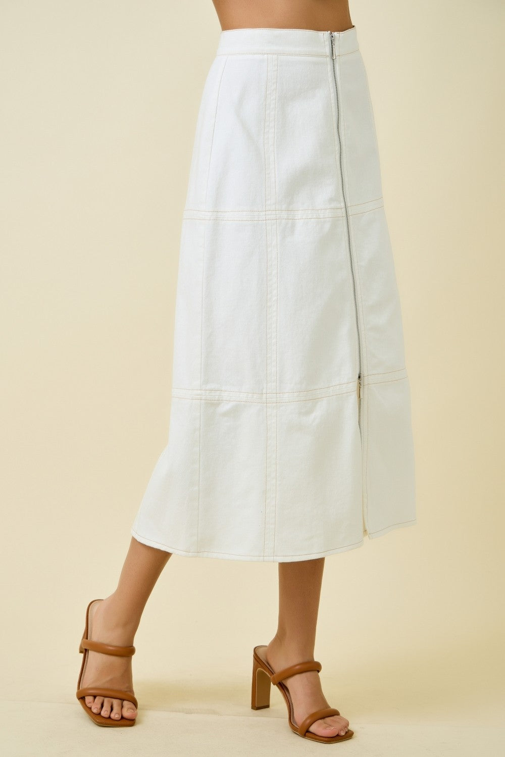 Fae Front‑Zip Midi Skirt