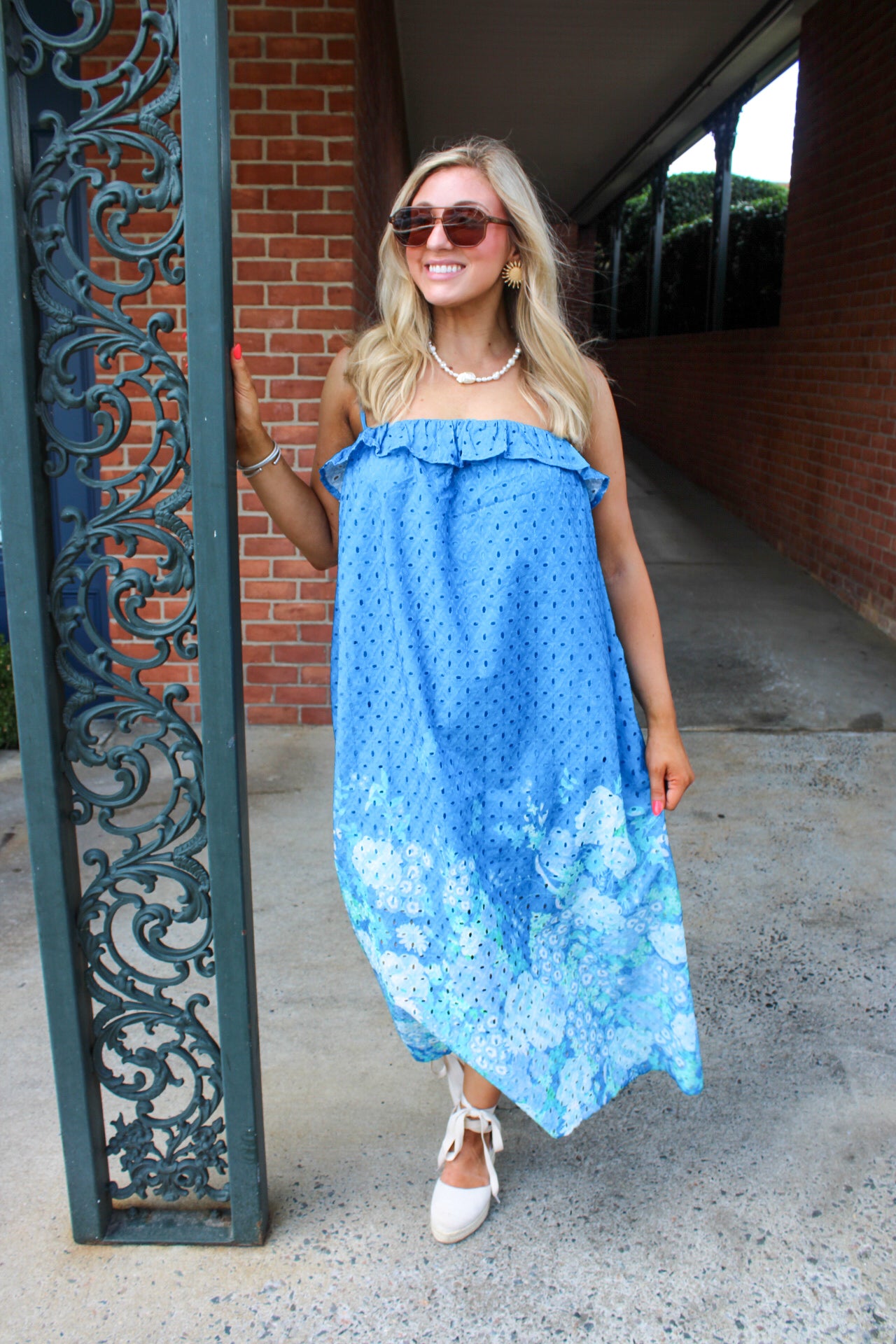 Shoreline Watercolor Eyelet Dress