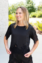 Delaney Lace Trim Satin Top