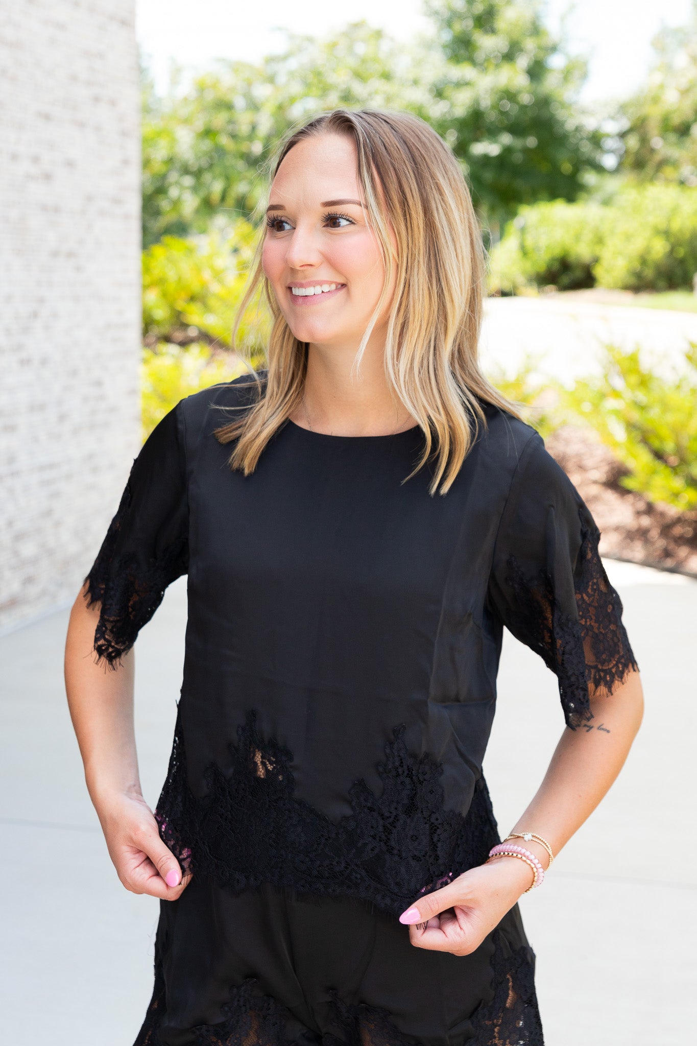 Delaney Lace Trim Satin Top