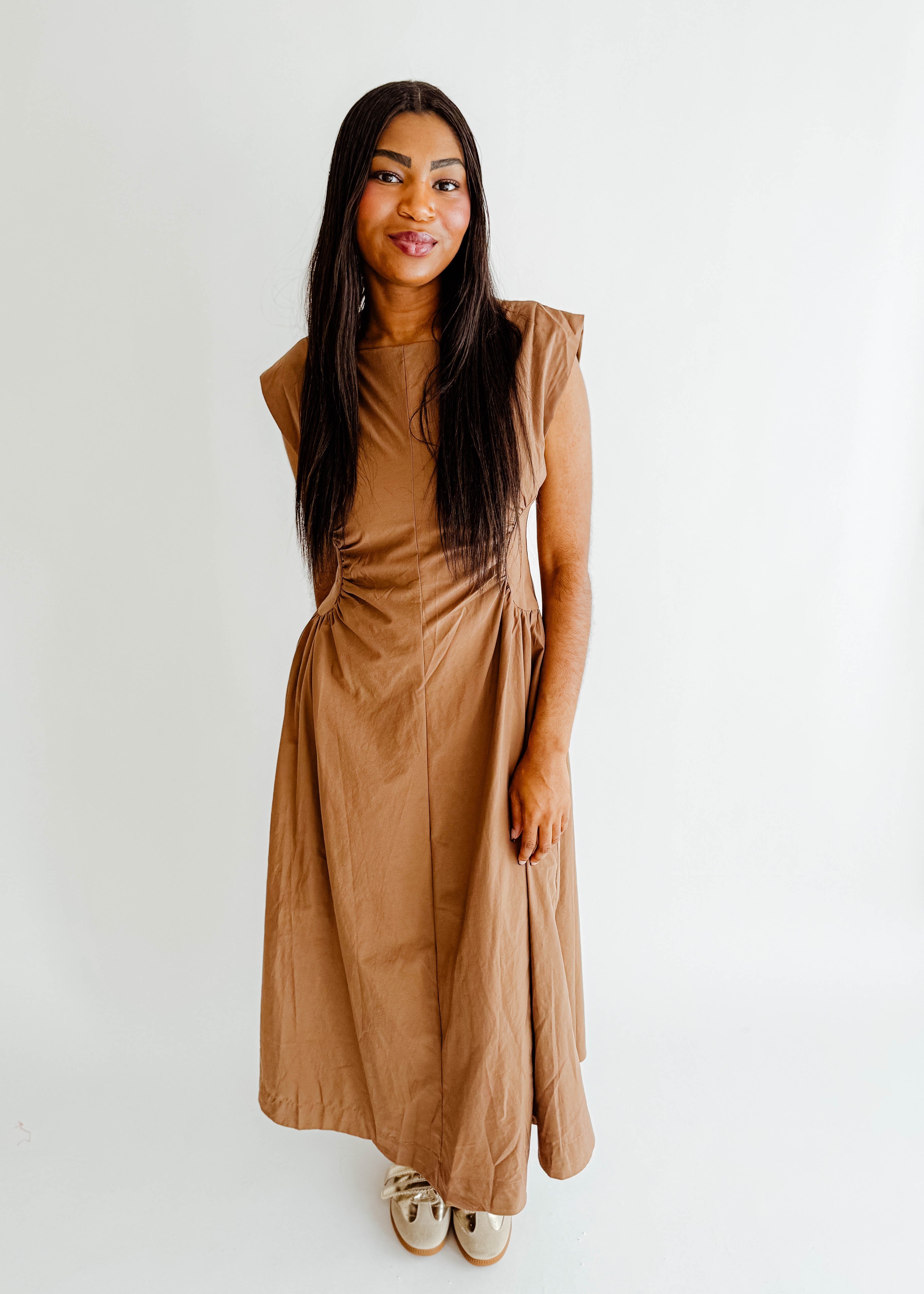 ruched brown midi dress Womens Ro&Zo Brown Ruched Detail Midi Dress US 6