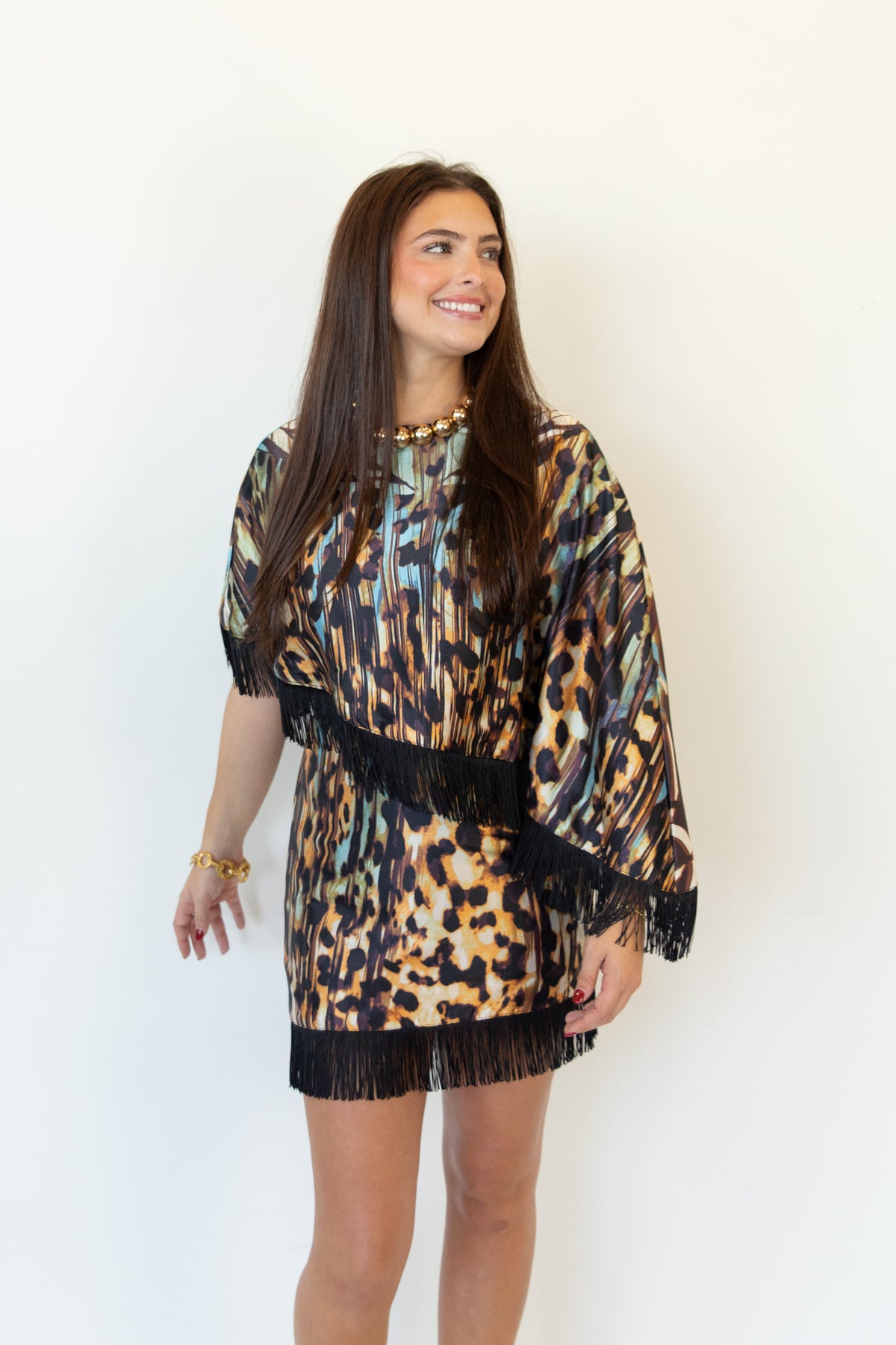 The Leopard Fringe Poncho Top