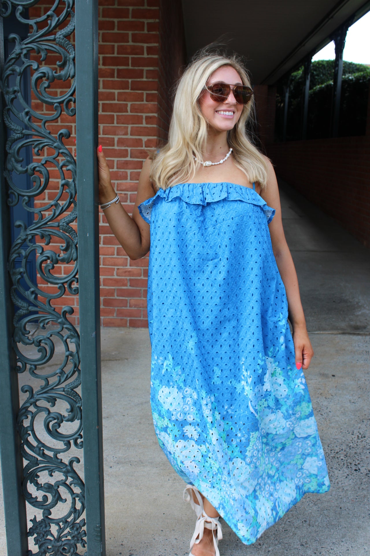 Shoreline Watercolor Eyelet Dress
