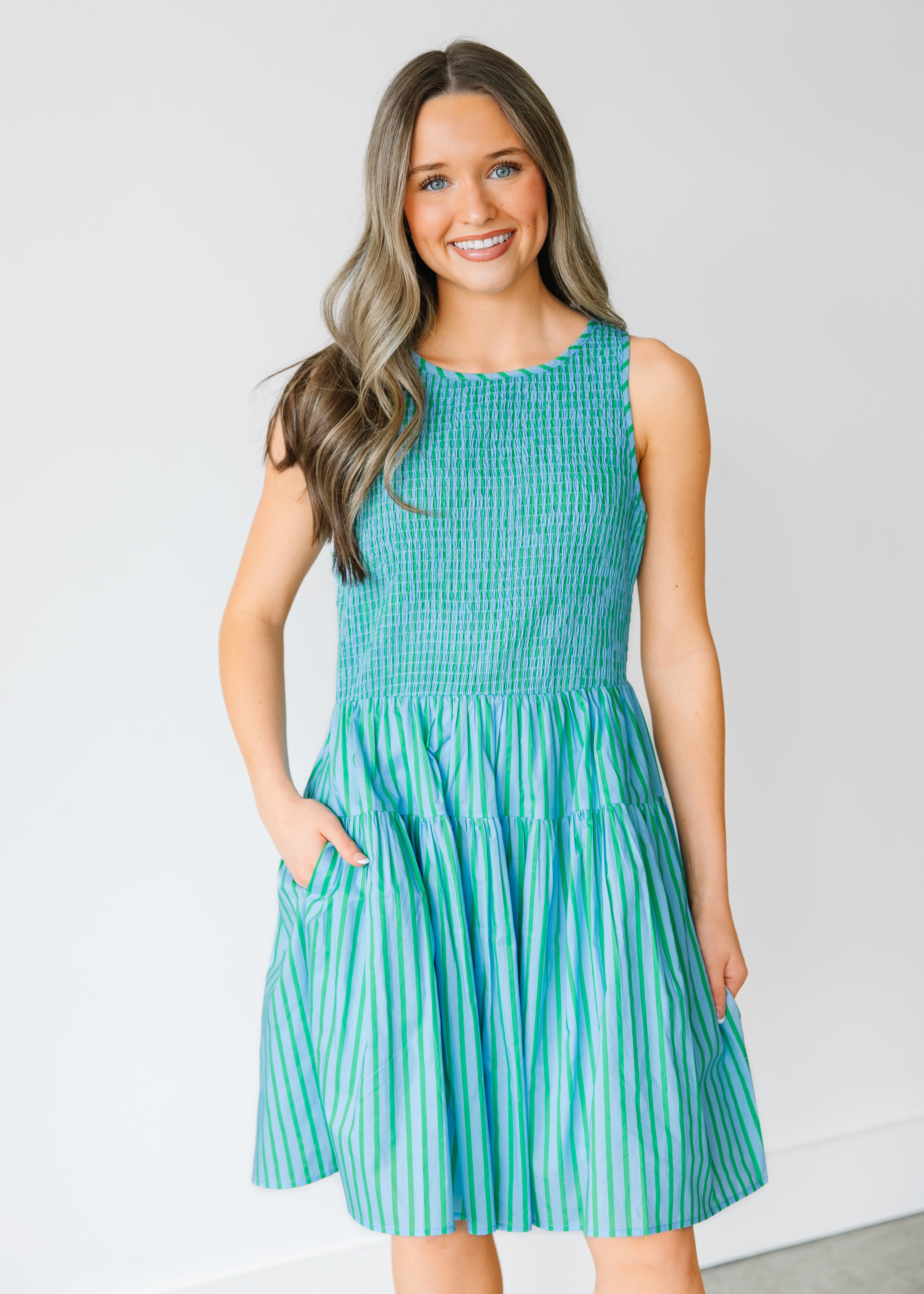 Aveline Smocked Stripe Mini Dress – The Swank Company