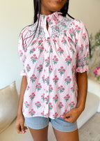 Printed Smocked Sleeve Top